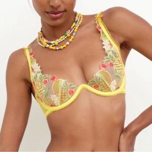 For Love and Lemons Yellow Floral Embroidered Bra